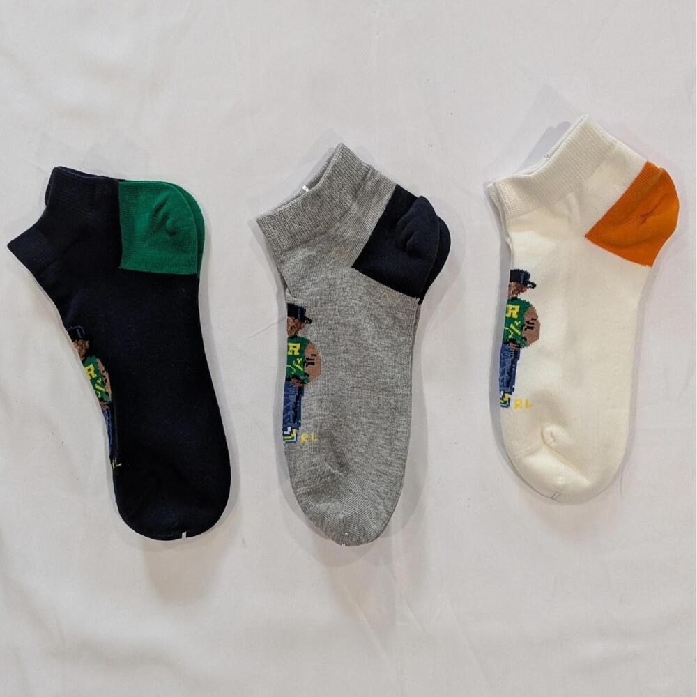 Polo Ralph Lauren Bear Ankle Socks 3-Pack Multi-Color Size 39-42 NEW Polo Bear